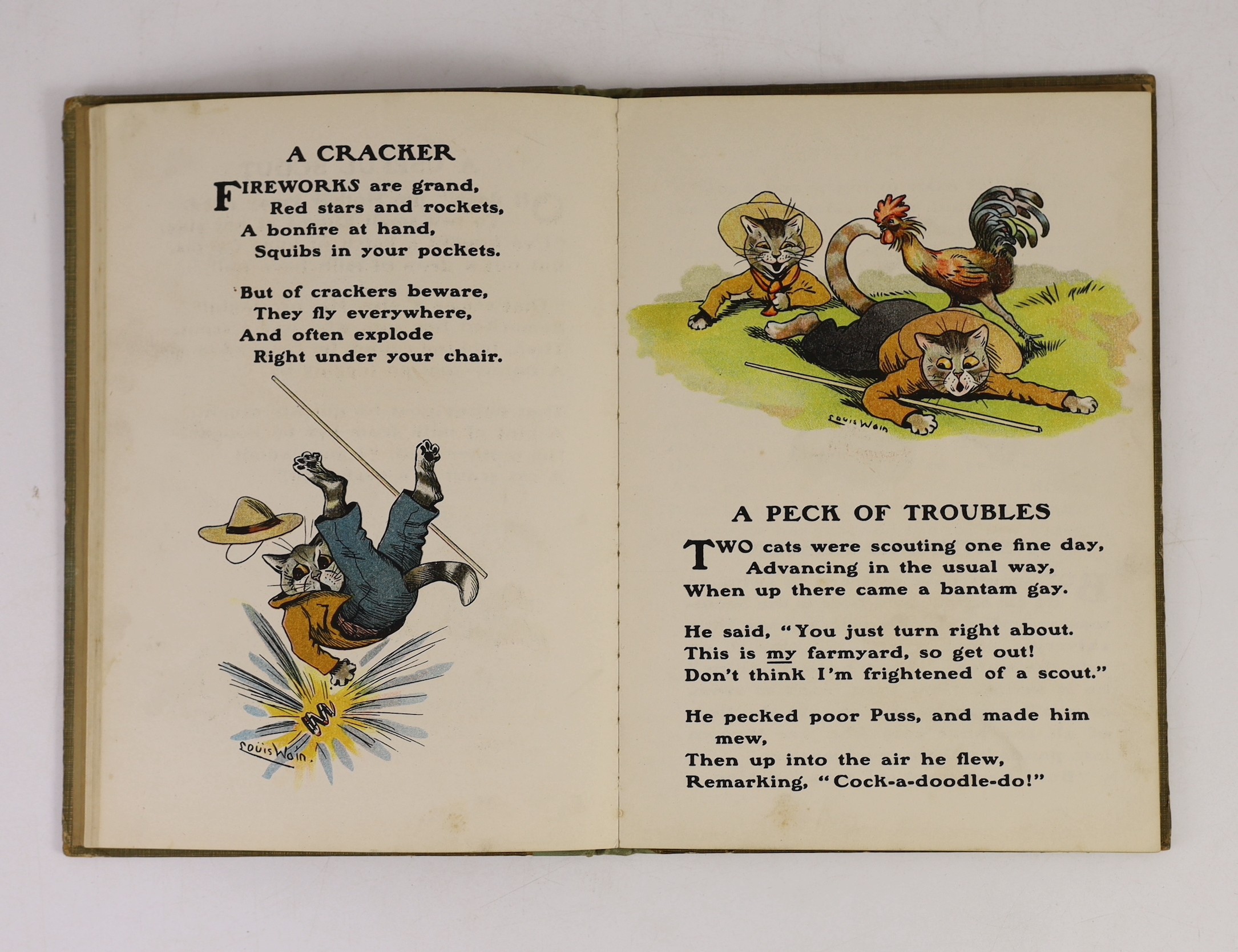 Pope, Jessie - The Cat Scouts, 1st edition, illustrated with 8 colour by Louis Wain, 4to, original half cloth, Blackie and Son Limited, London, [1912]